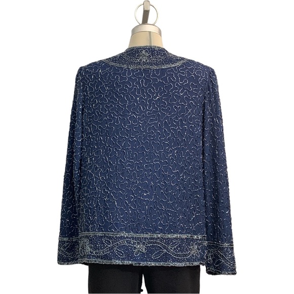 Gorgeous Elegant Blue Long Sleeves Beaded Embellished Jacket Size M/L - Picture 4 of 13